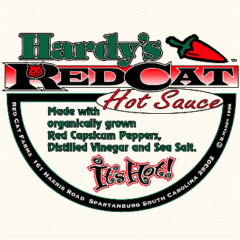 This is the LABEL on Hardy's RedCat Hot Sauce bottles!